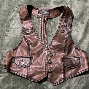 Brown Faux Leather Vest with Button Details Last Kiss size XL vintage Y2K